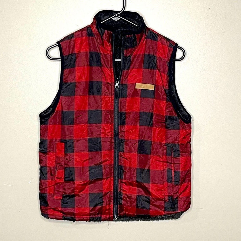 Buffalo plaid fleece vest sz youth large or small‎ adult gorpcore hiking